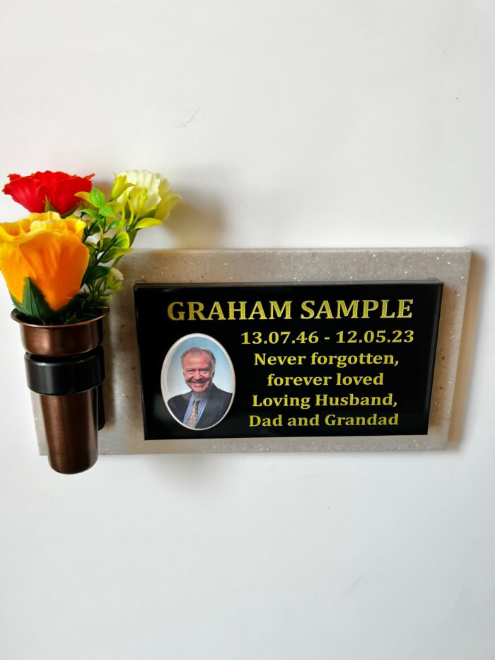 Large Granite Style Wall Plaque including Posy Vase and Photograph
